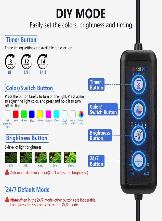 fishkeeper Clip On Aquarium LED Light, 24/7 Mode Full Spectrum Fish Tank Light with Timer, Adjustable 8 Color / 5 Brightness Simulate Sunrise-Day-Sunset-Moon for 7.87-12.99 inch Planted Tank 9W - Image 2